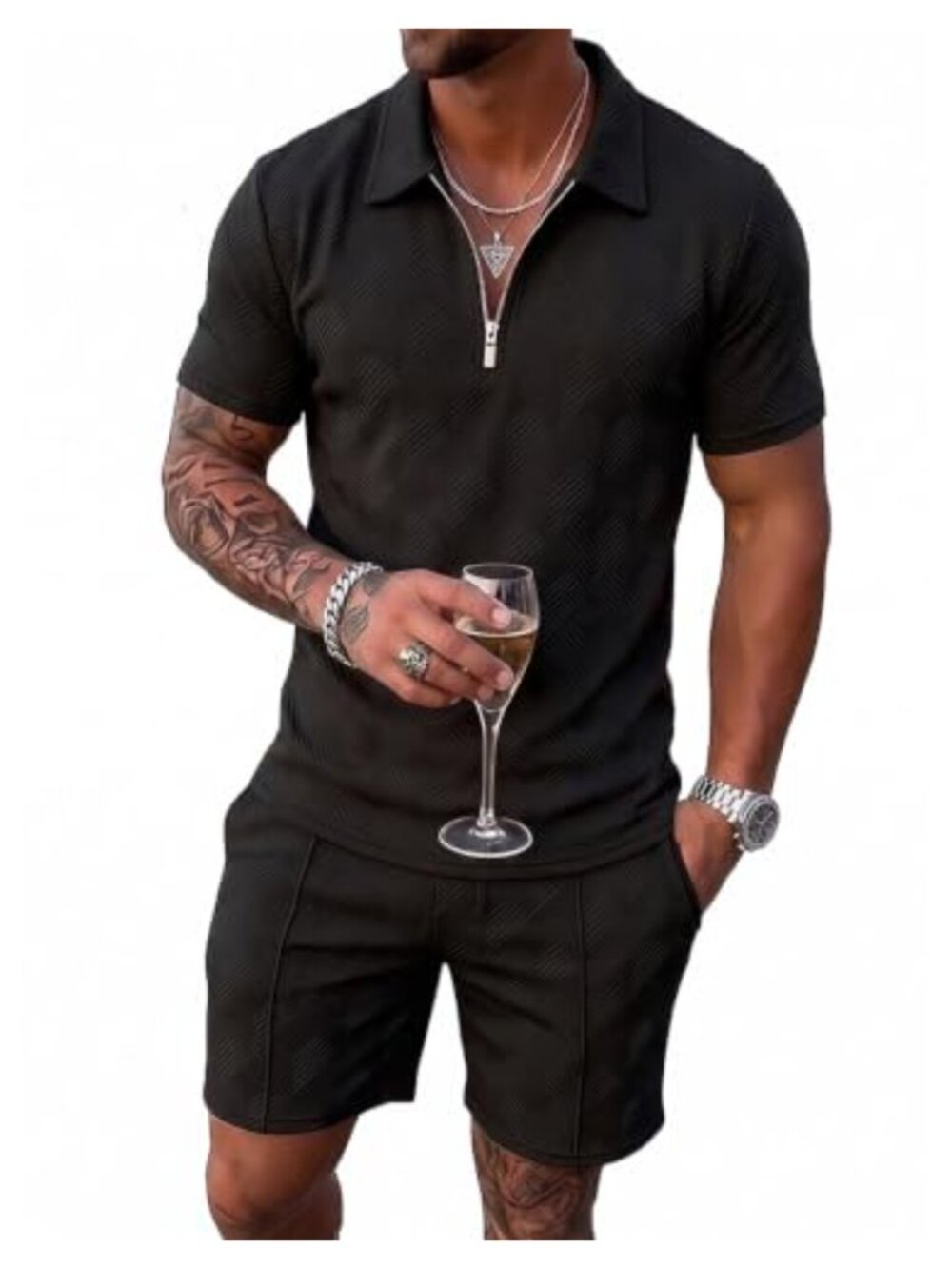 Men's 2-Piece Polo Short Set Athletic Track Sweatsuit Lightweight